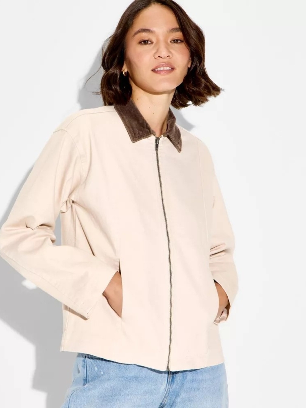 Wild Fable Twill '90s Barn Field Jacket Beige Corduroy Collar Zip Front XL NWT